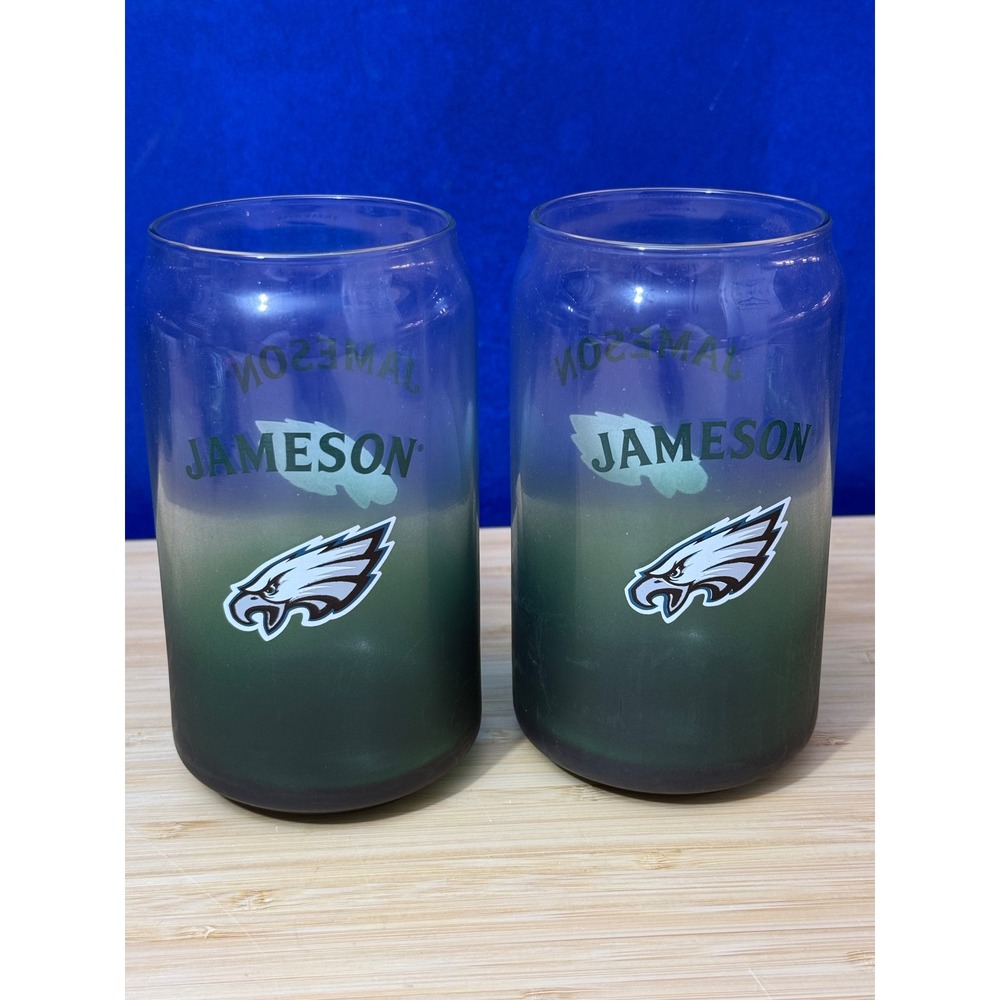 Jameson Philadelphia Eagles Beer Can Glasses Set of 2 Frosted Green NFL
